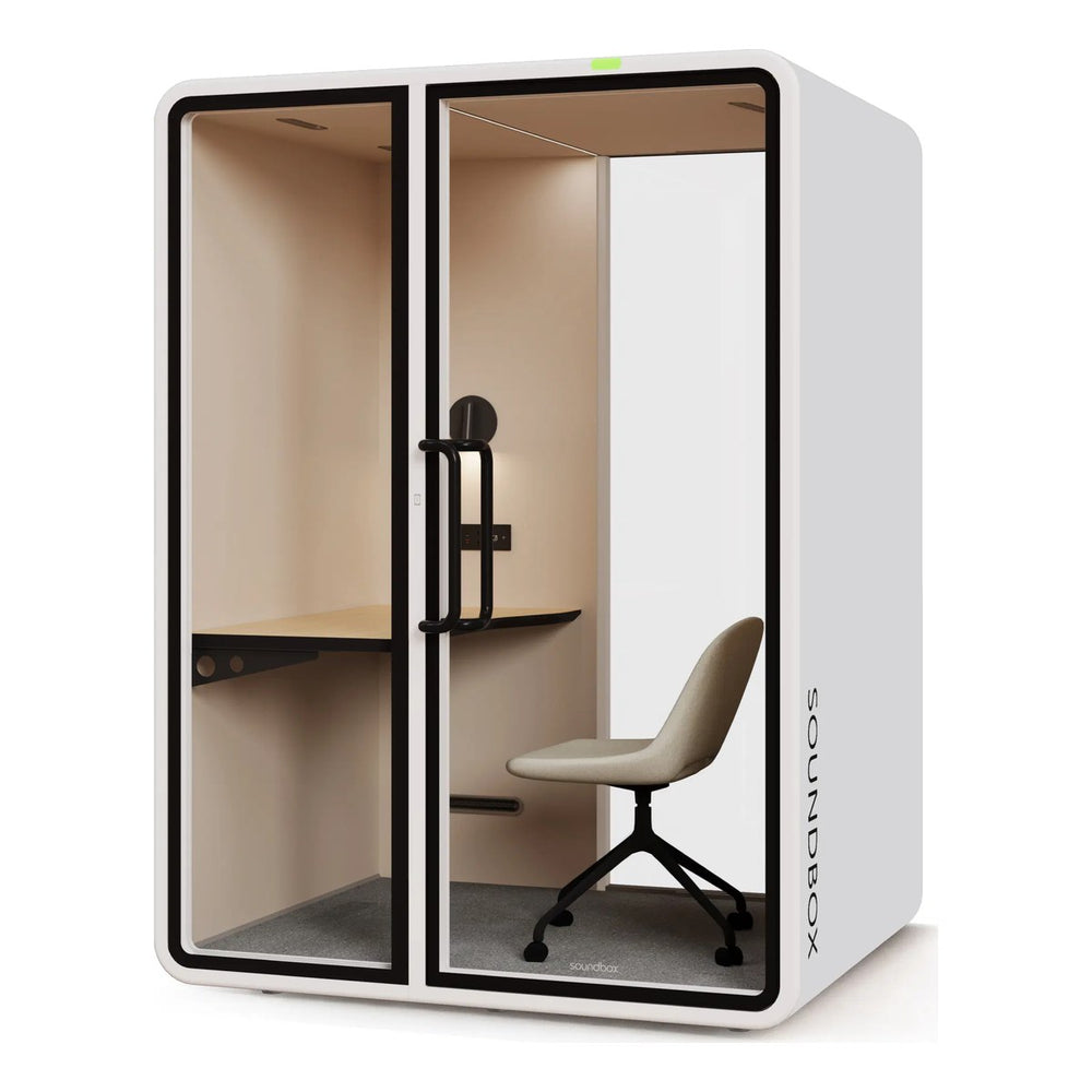 SoundBox VRT M work booth in Frost White with a glass back (VRT) - Chair Dinkum Australia