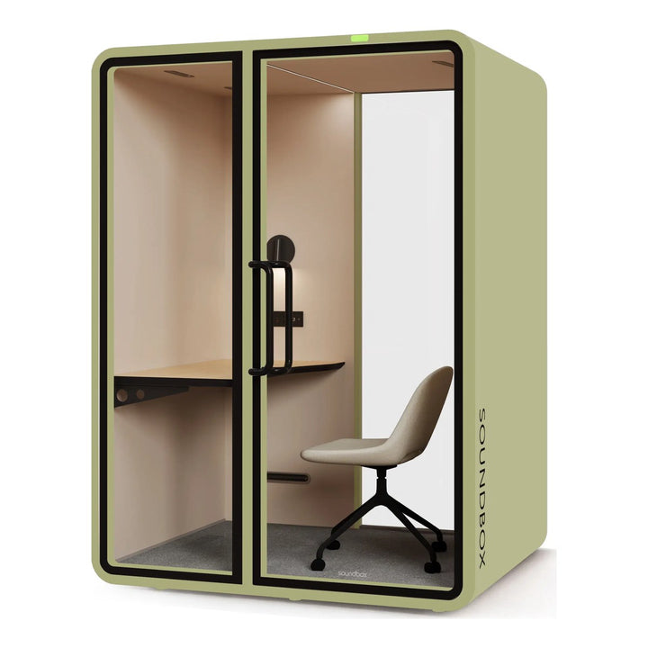 SoundBox VRT M work booth in Light Green with a glass back (VRT) - Chair Dinkum Australia