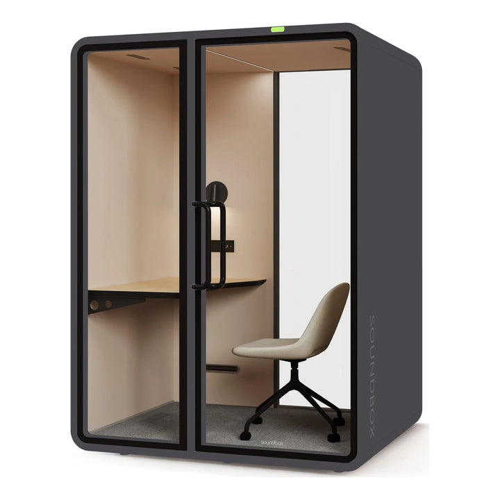 SoundBox VRT M work booth in Meteoric Black with a glass back (VRT) - Chair Dinkum Australia