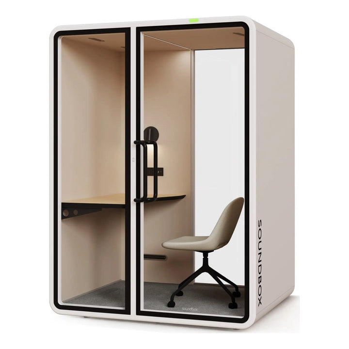 SoundBox VRT M work booth in Pale Grey with a glass back (VRT) - Chair Dinkum Australia