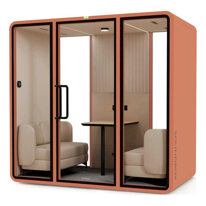 SoundBox VRT ML meeting pod in Dynamic Orange with a glass back (VRT) - Chair Dinkum Australia