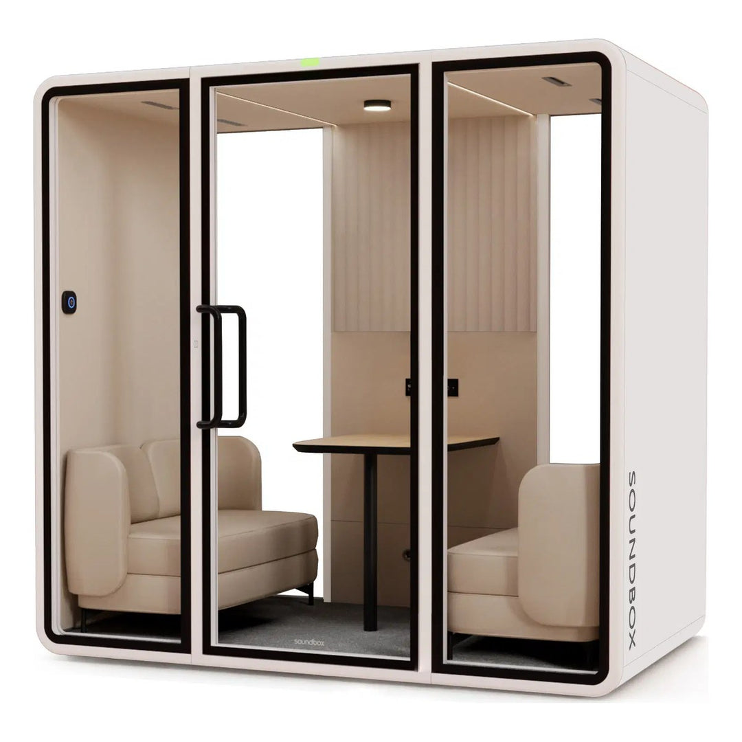 SoundBox VRT ML meeting pod in Frost White with a glass back (VRT) - Chair Dinkum Australia
