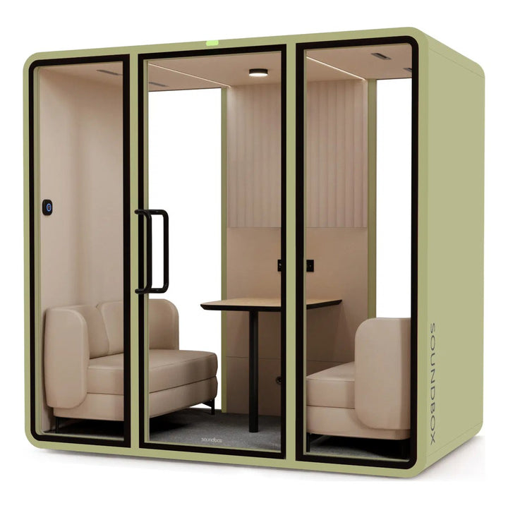 SoundBox VRT ML meeting pod in Light Green with a glass back (VRT) - Chair Dinkum Australia