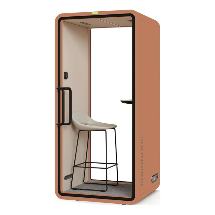 SoundBox VRT S phone booth in Dynamic Orange with a glass back (VRT) - Chair Dinkum Australia