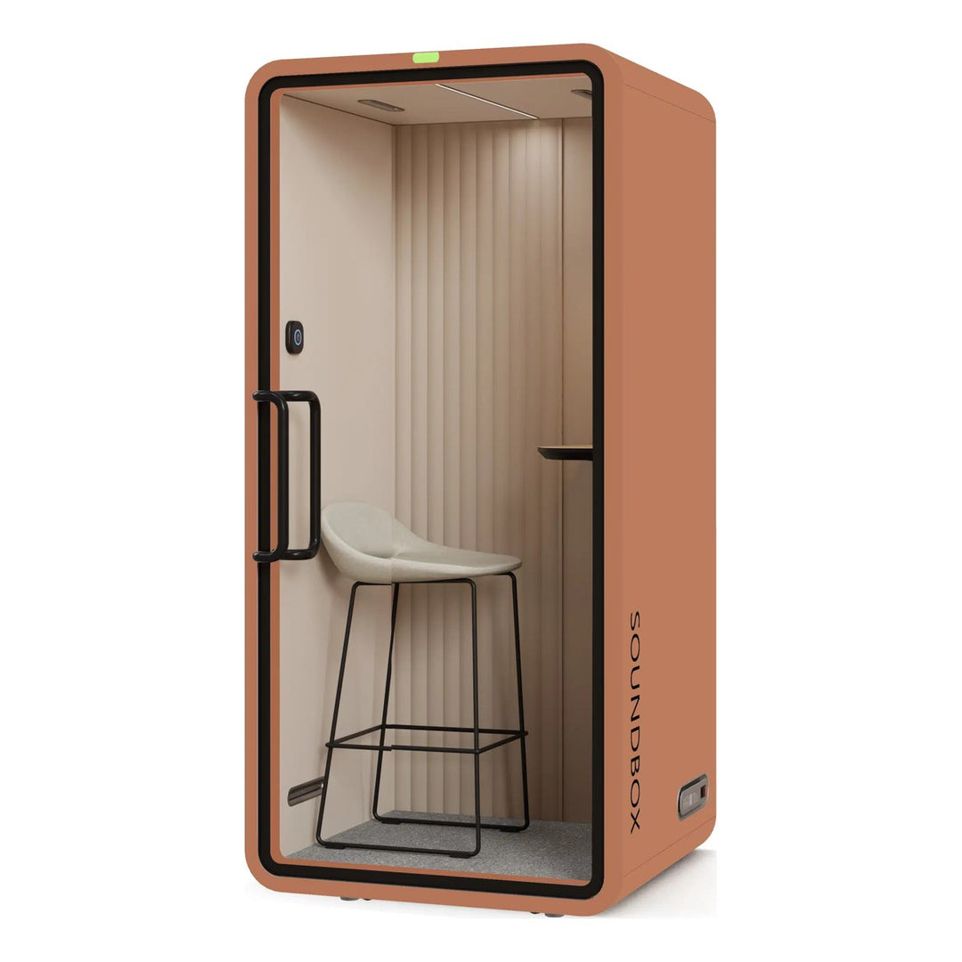 SoundBox VRT S phone booth in Dynamic Orange with a solid back (VRT+) - Chair Dinkum Australia