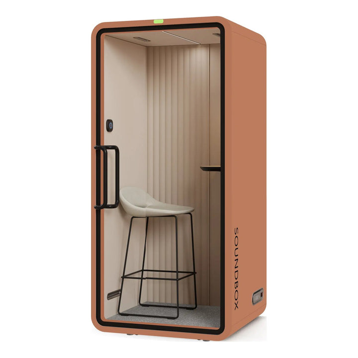 SoundBox VRT S phone booth in Dynamic Orange with a solid back (VRT+) - Chair Dinkum Australia