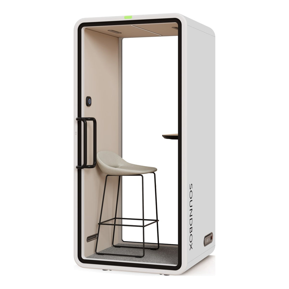 SoundBox VRT S phone booth in Frost White with a glass back (VRT) - Chair Dinkum Australia