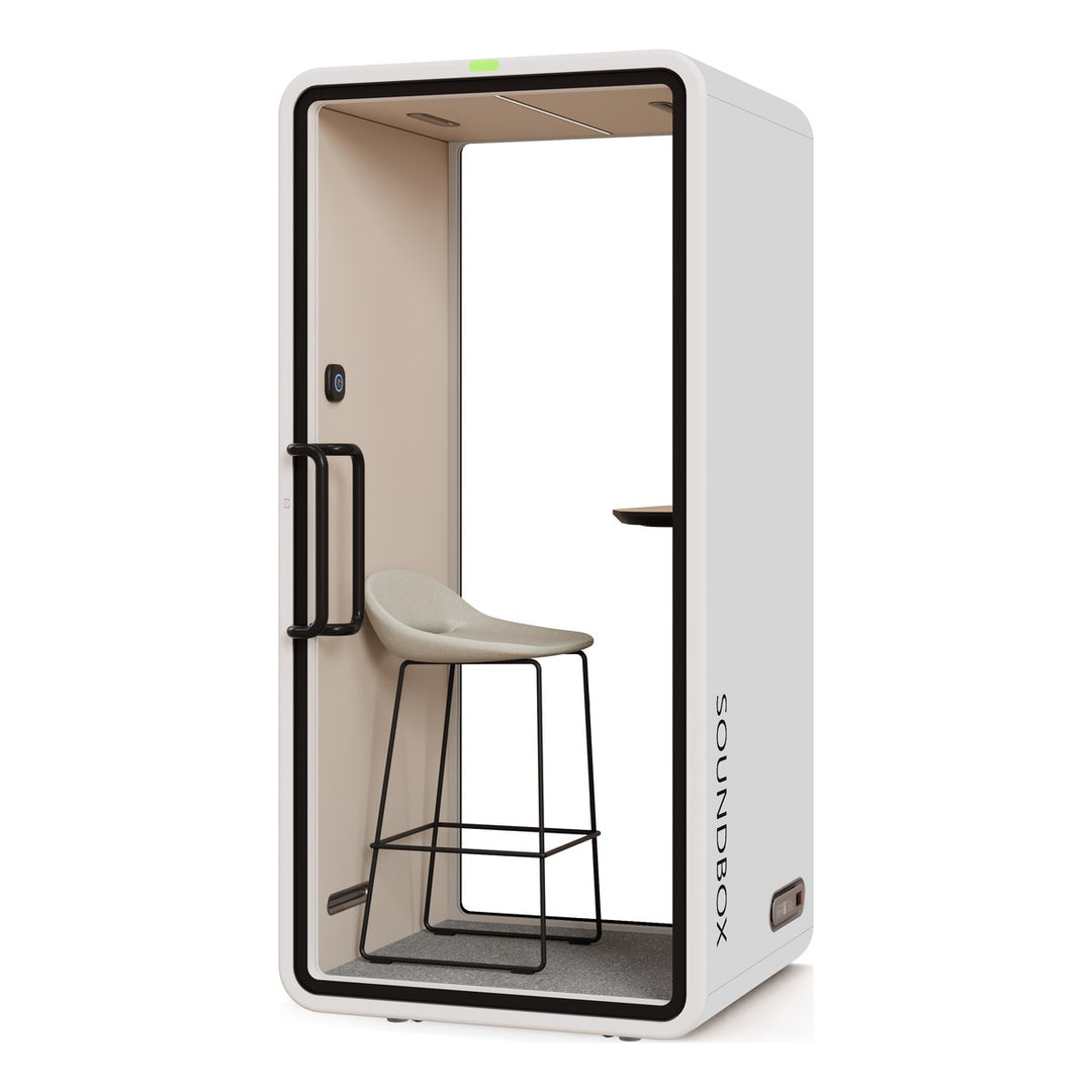 SoundBox VRT S phone booth in Frost White with a glass back (VRT) - Chair Dinkum Australia