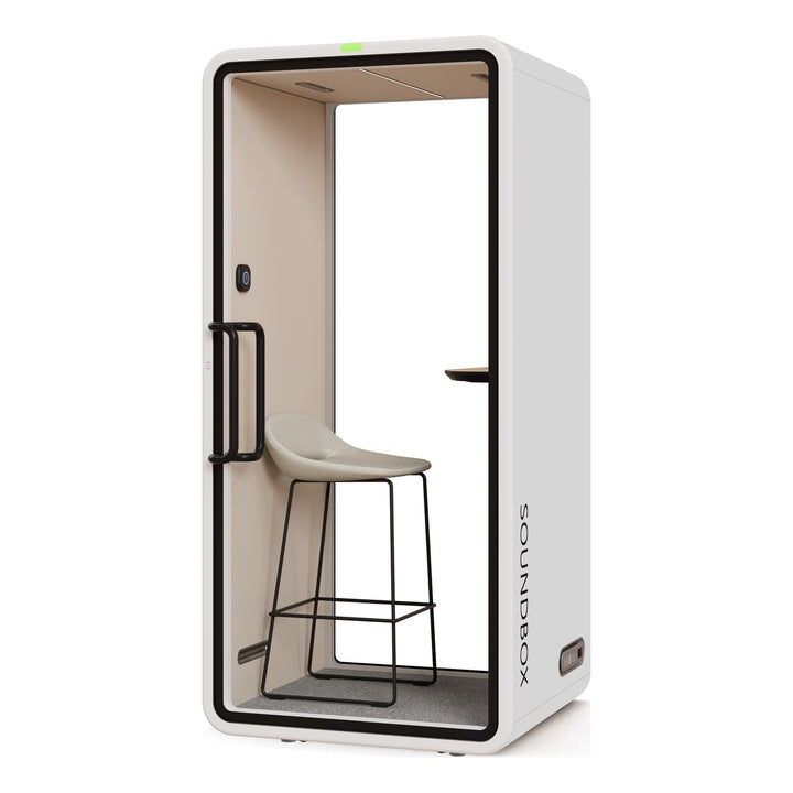 SoundBox VRT S phone booth in Frost White with a glass back (VRT) - Chair Dinkum Australia