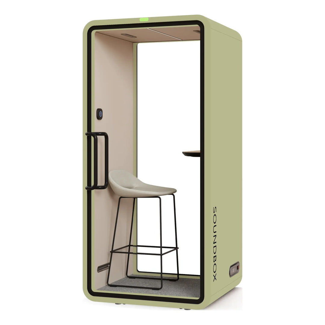 SoundBox VRT S phone booth in Light Green with a glass back (VRT) - Chair Dinkum Australia
