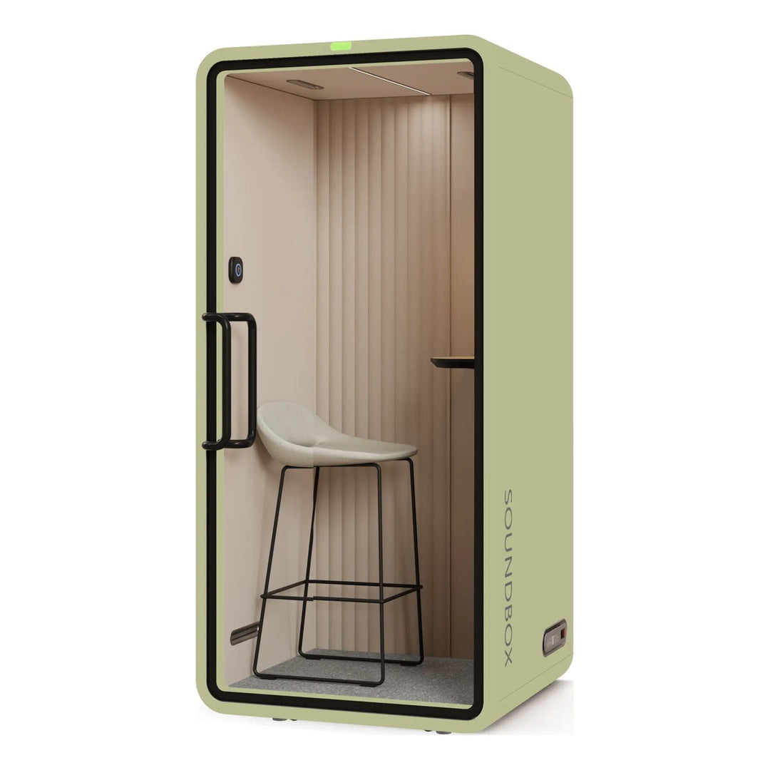 SoundBox VRT S phone booth in Light Green with a solid back (VRT+) - Chair Dinkum Australia