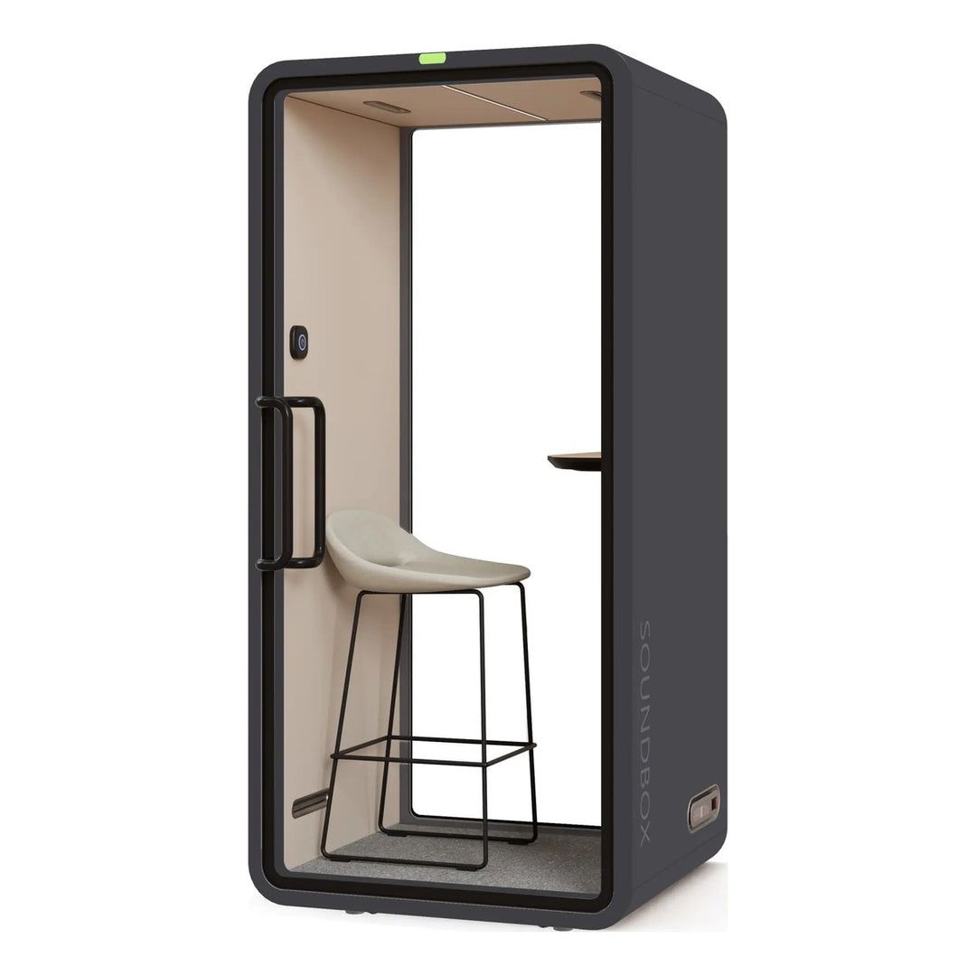 SoundBox VRT S phone booth in Meteoric Black with a glass back (VRT) - Chair Dinkum Australia