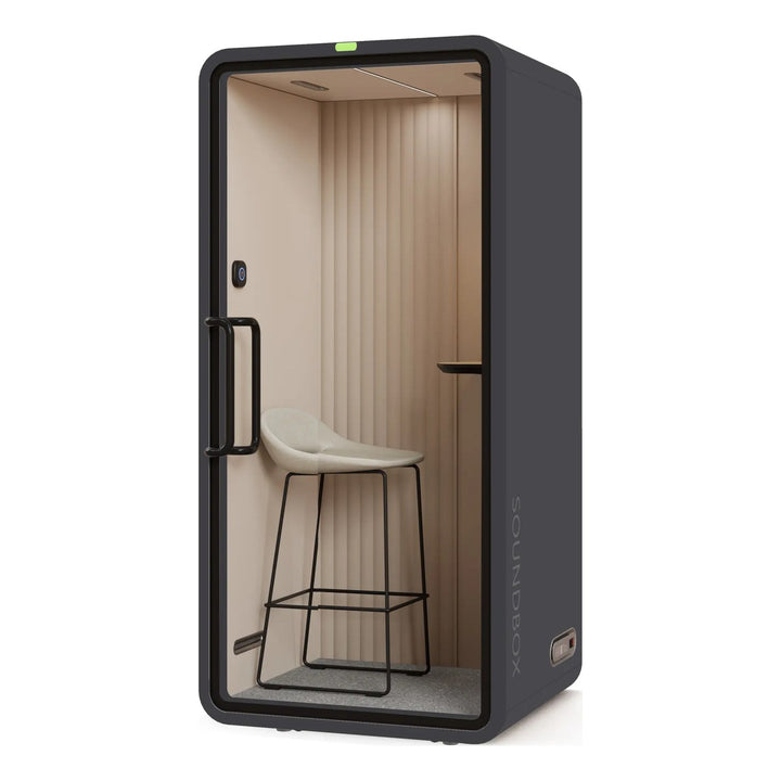 SoundBox VRT S phone booth in Meteoric Black with a solid back (VRT+) - Chair Dinkum Australia