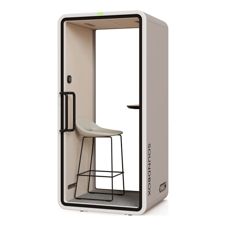 SoundBox VRT S phone booth in Pale Grey with a glass back (VRT) - Chair Dinkum Australia