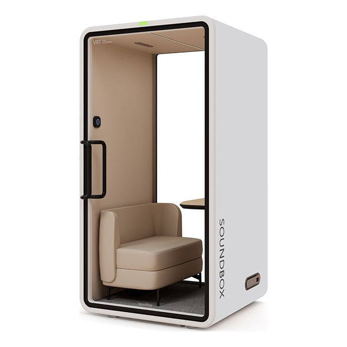 SoundBox VRT SM office pod in Frost White with a glass back (VRT) - Chair Dinkum Australia