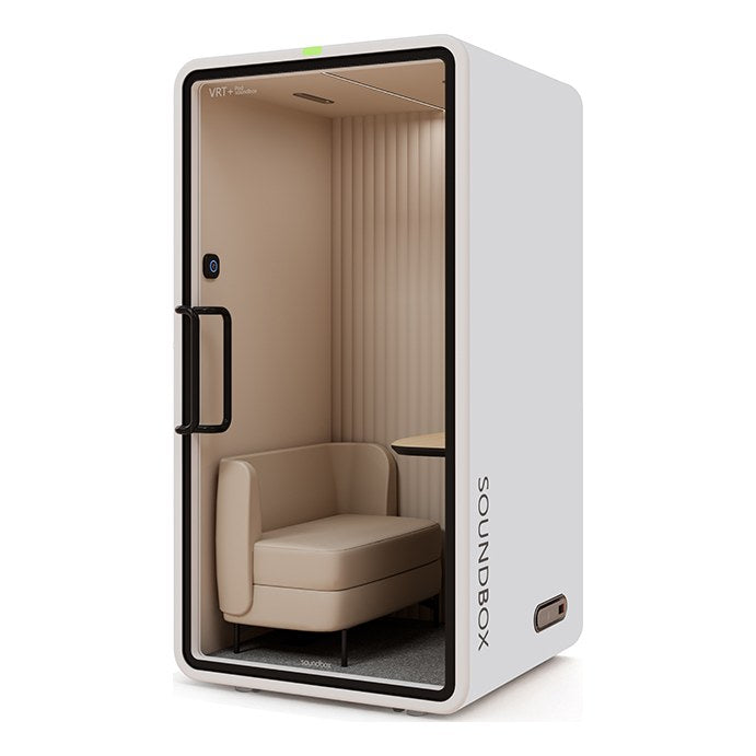 SoundBox VRT SM office pod in Frost White with a solid back (VRT+) - Chair Dinkum Australia