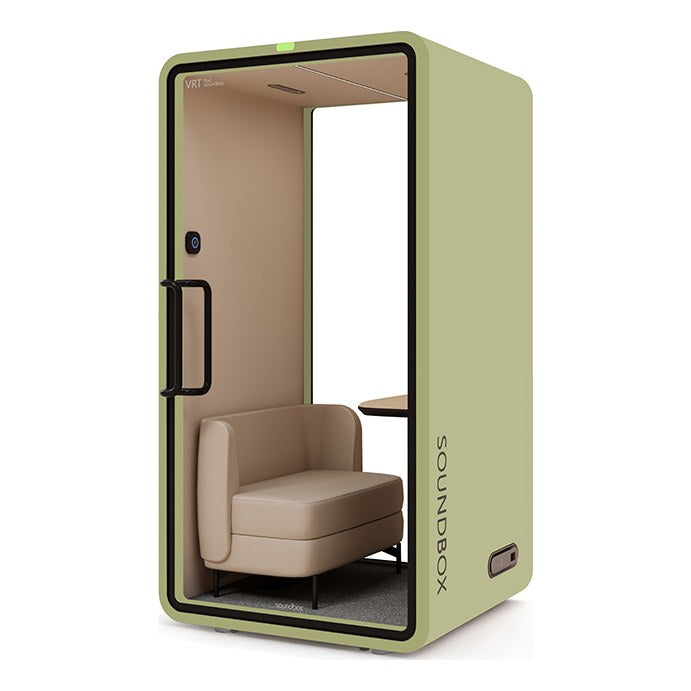SoundBox VRT SM office pod in Light Green with a glass back (VRT) - Chair Dinkum Australia