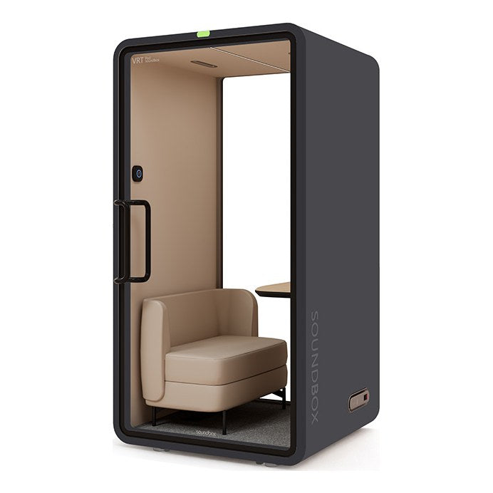 SoundBox VRT SM office pod in Meteoric Black with a glass back (VRT) - Chair Dinkum Australia