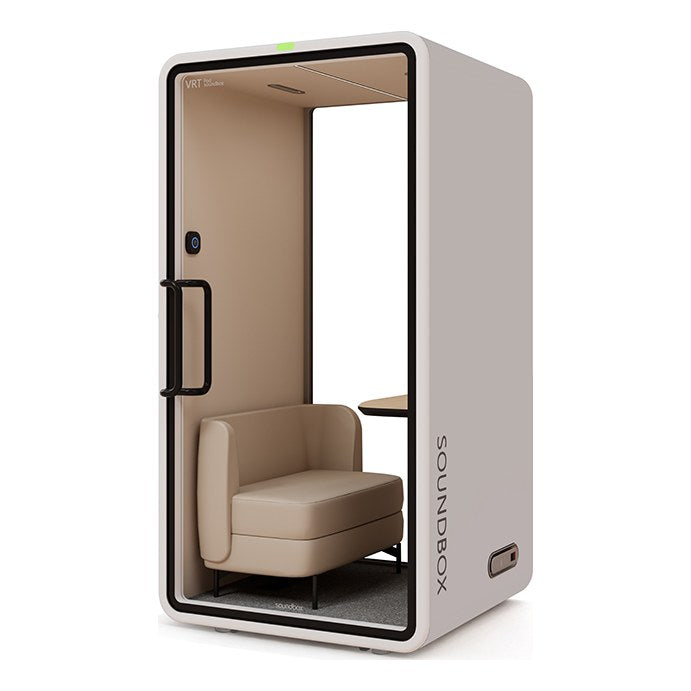 SoundBox VRT SM office pod in Pale Grey with a glass back (VRT) - Chair Dinkum Australia