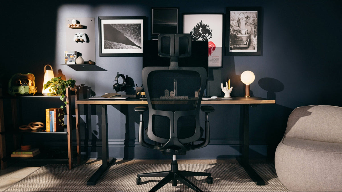 Ergonomic standing desk setup with monitor at eye level - Chair Dinkum Australia