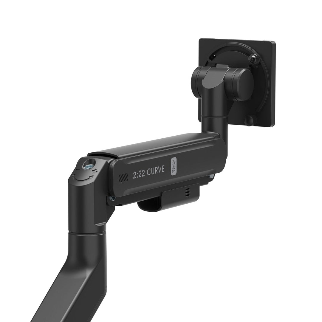 Close-up of the Thinking Works 2:22 Curve arm joint and gas spring in black (Thinking Works render)