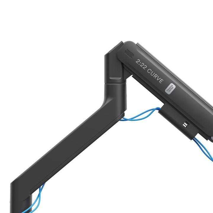 Close-up of the Thinking Works 2:22 Curve VESA head and desk clamp in black (Thinking Works render)