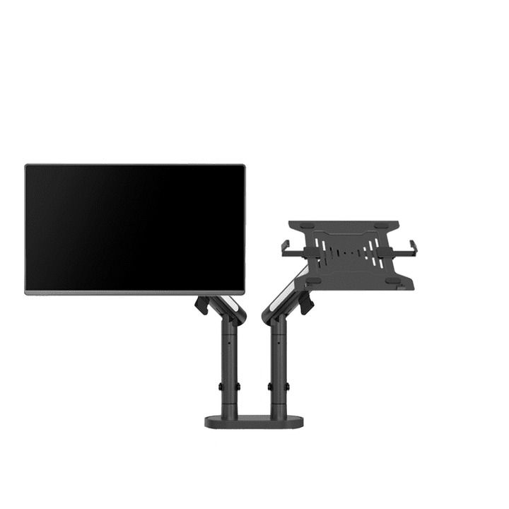 Thinking Works laptop tray VA-MA-1500 fitted to a monitor arm beside a screen
