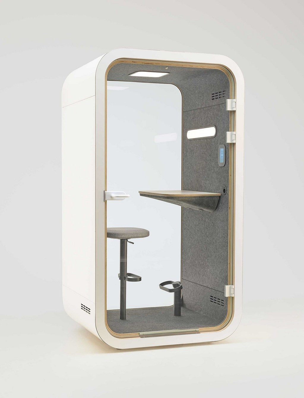 YADO 120 focus pod in white with grey felt interior, three-quarter view - Chair Dinkum Australia
