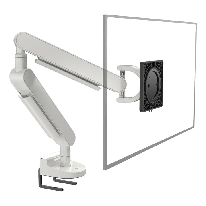 Zgonic ZG1-DS single monitor arm in white with top-down desk clamp, white background (Zgonic render)