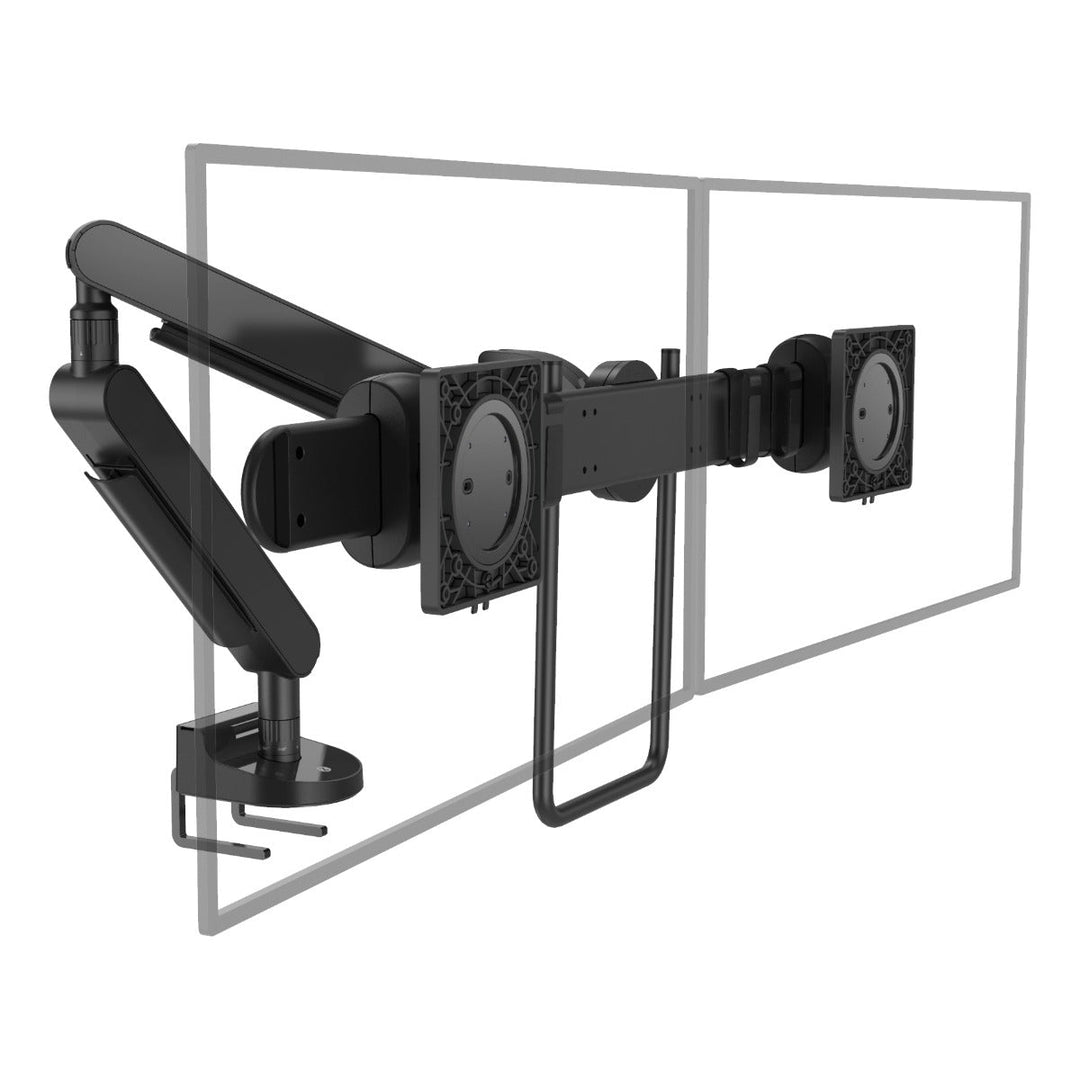 Zgonic ZGX-DS dual monitor arm with crossbar and grab handle in black, white background (Zgonic render)