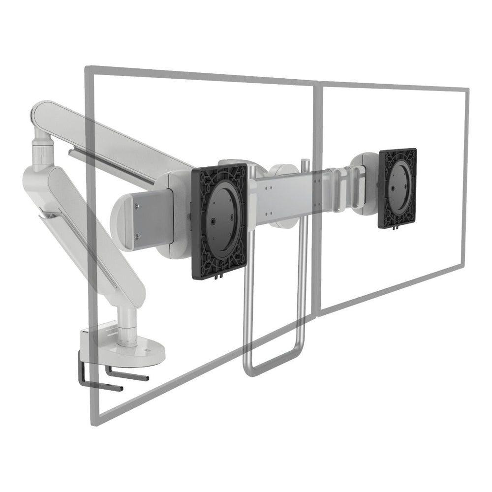 Zgonic ZGX-DS dual monitor arm with crossbar and grab handle in white, white background (Zgonic render)